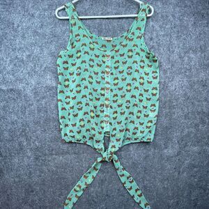 Blue Sketch Shirt Medium Pastel Turquoise Butterflies Sheer Tie Waist Boho Retro